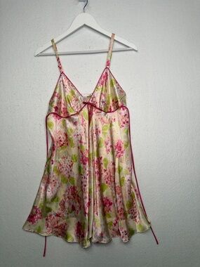 Vintage Oscar De La Renta Pink Label Y2K Floral Lingerie Slip Dress